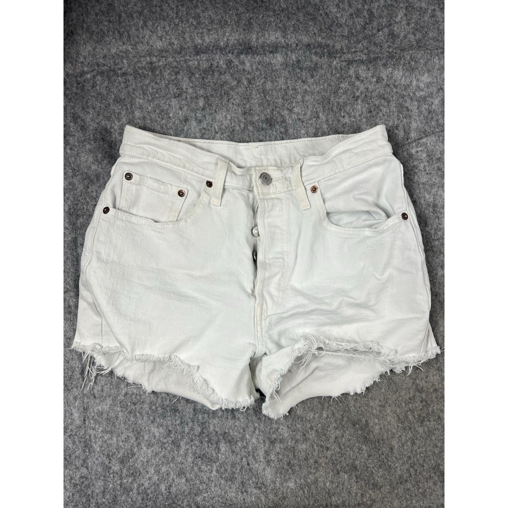 Levi's 501 Jeans Women's Denim Shorts White Original Fit Raw Leg Size 28